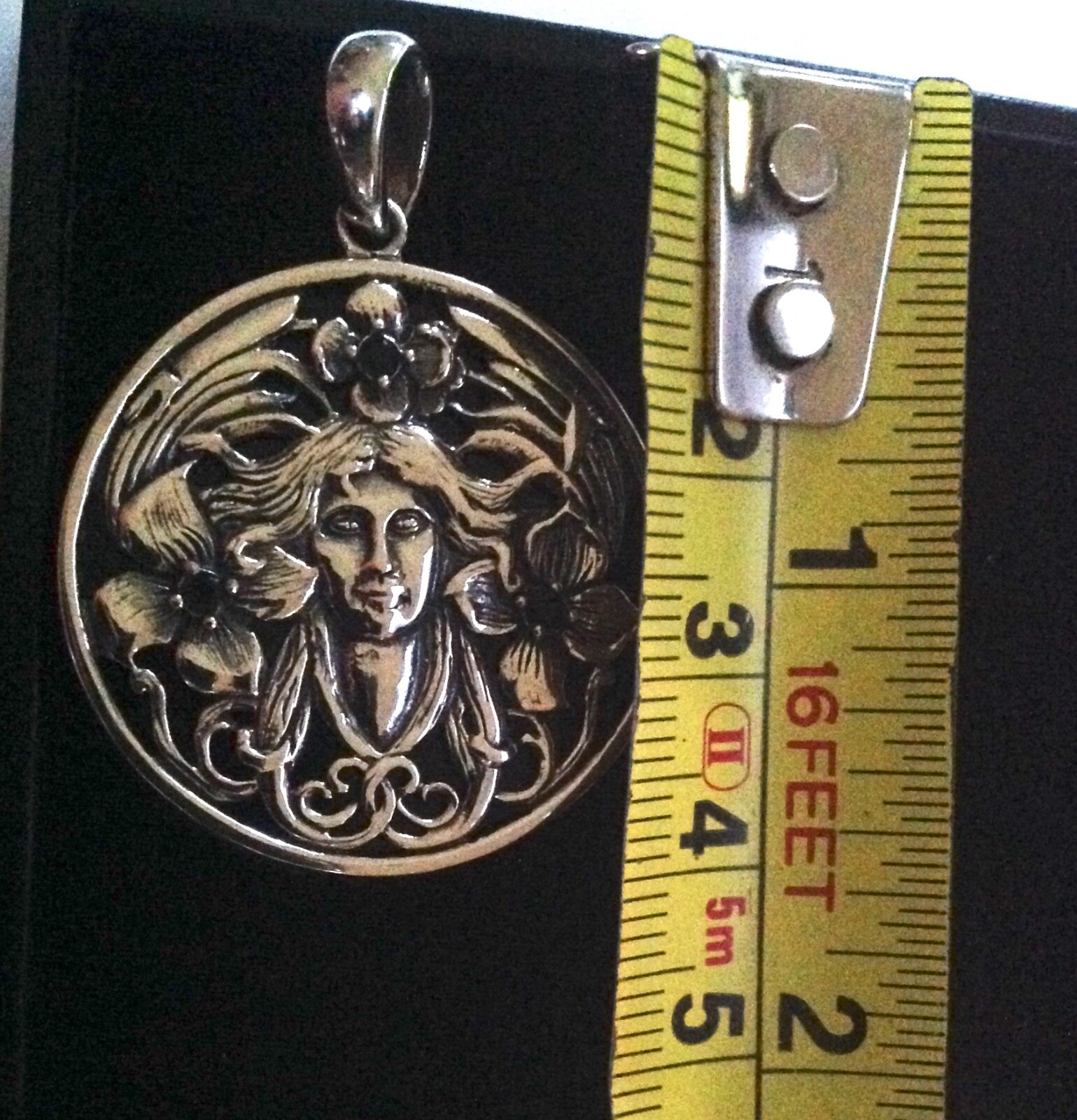 Stunning Art Nouveau Lady Flower Goddess Black Sterling Silver gemstone Pendant Popularna produkcja krajowa