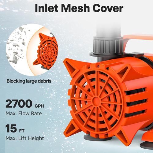 2700GPH Submersible Water Pump, 180° Ajustable Pond Pump with 20FT Power Cord 12 - Picture 2 of 12