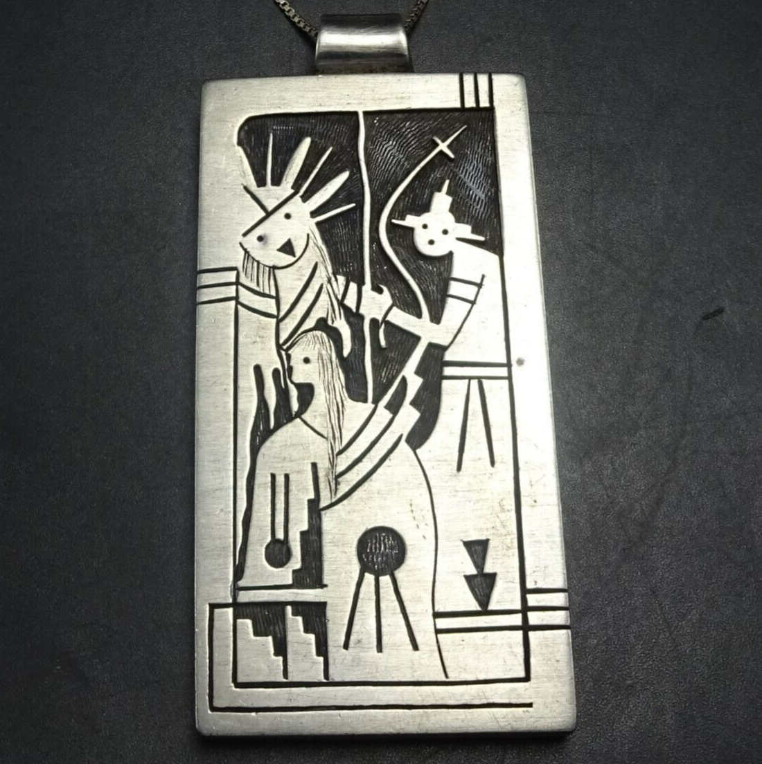Signed Vintage HOPI Sterling Silver Overlay KACHINA PENDANT