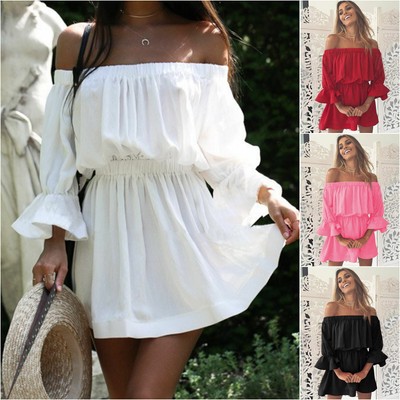 Womens Holiday Off Shoulder Mini Dress 