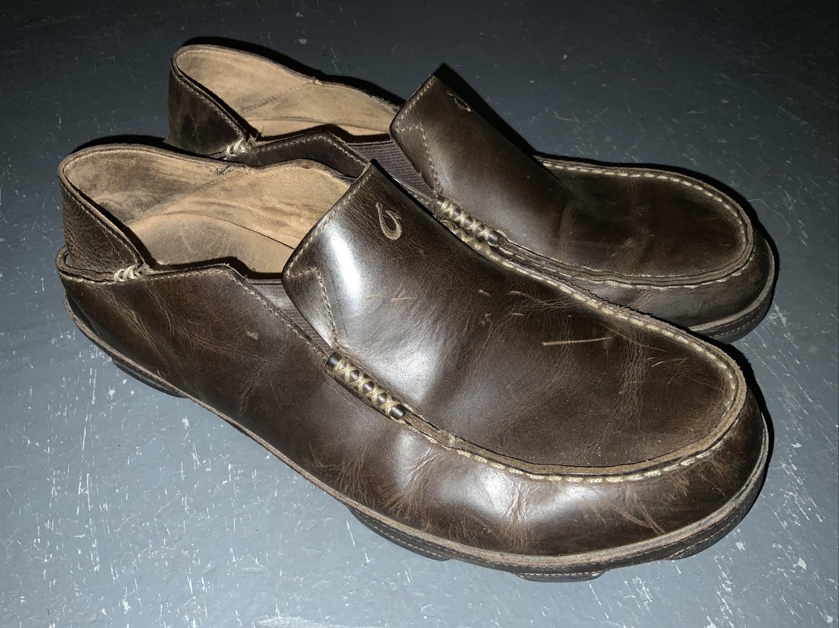 Olukai Shoes Moloa Slip On Loafers Slides Brown Leather  display picture 1