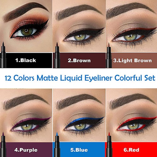 US 12 Colors Liquid Eyeliner Pen Set Matte Waterproof Smudge-Proof Smooth Vivid - Picture 3 of 12