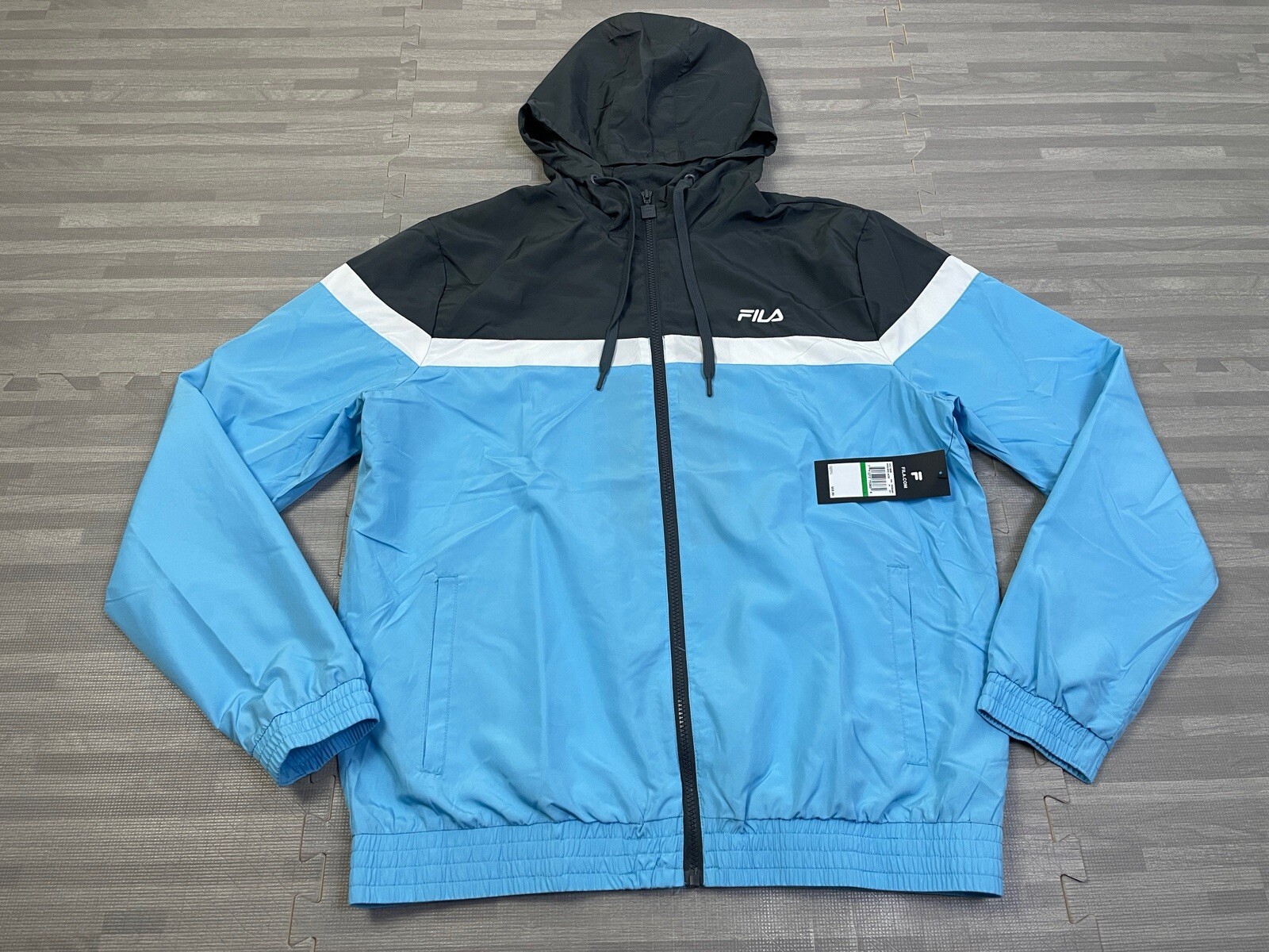 Fila Meika Full-Zip Windbreaker Rain Jacket Mens Size Large Blue Black White &dollar;55