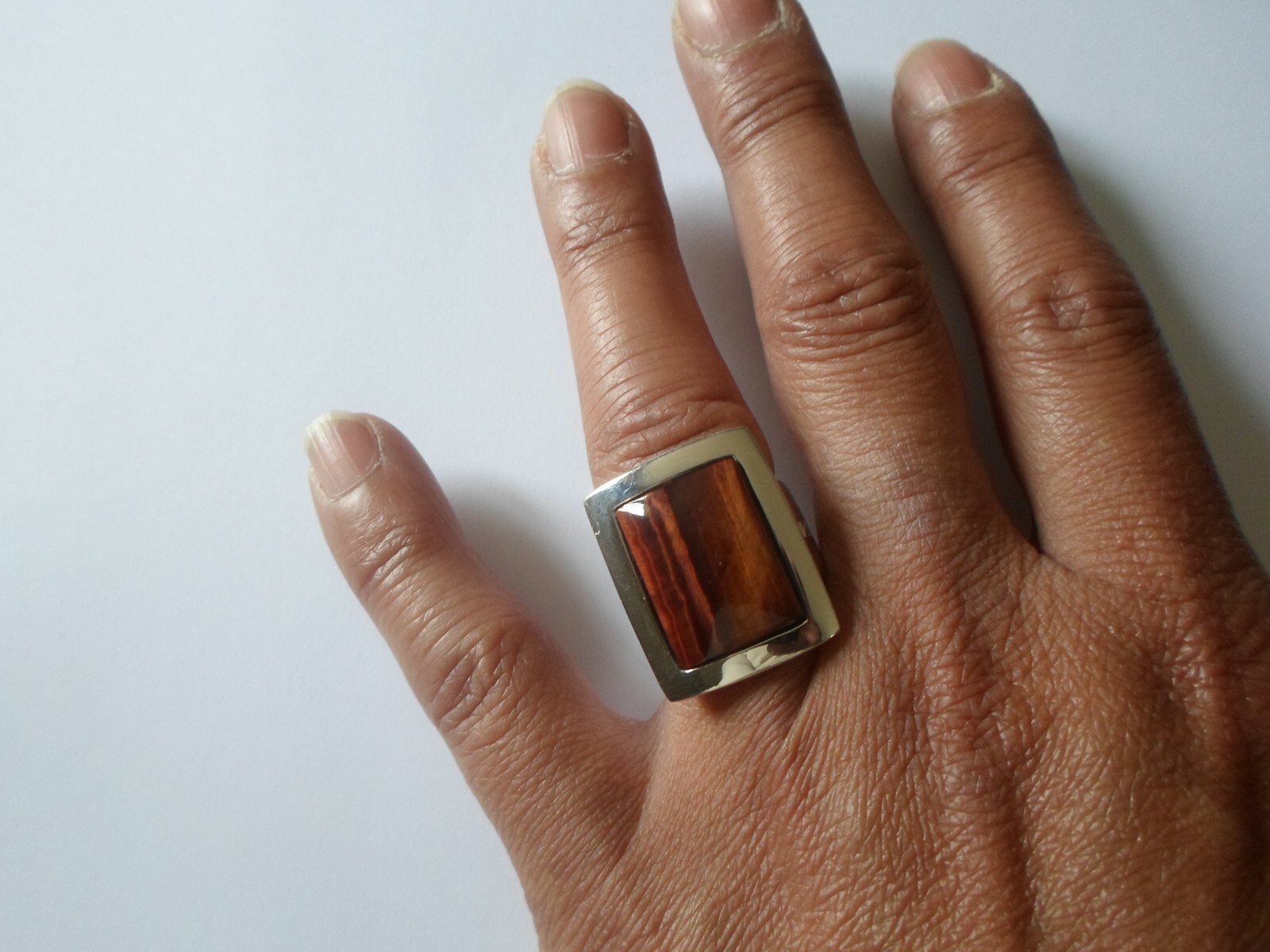 solid silver ring, Vallès, tiger eye rectangle, s… - image 3