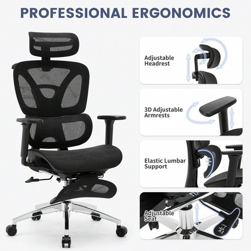 Ergonomic Office Chair Footrest Reclining High Back Mesh Dynamic Lumbar Support - Picture 2 of 7