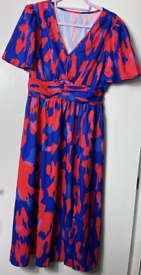 strapless open back dress Antonella Wrap Effect Midi Dress, Zebra in Red and Blue print  Wardrobe At  The Cross