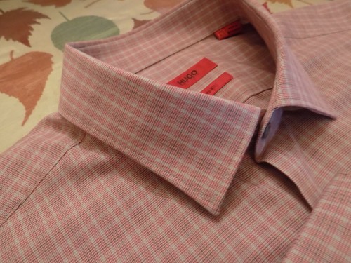 HUGO BOSS SHARP FIT SHIRT GREAT CHECK LOGO BUTTONS SIZE 17.5/36-37 - Picture 2 of 5