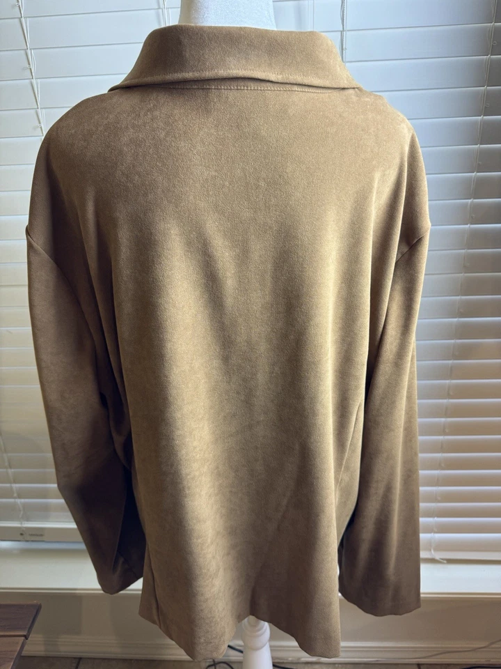 Camisa/chaqueta Briggs New York beige con cremallera completa talla grande para mujer 20W Foto 3 de 4