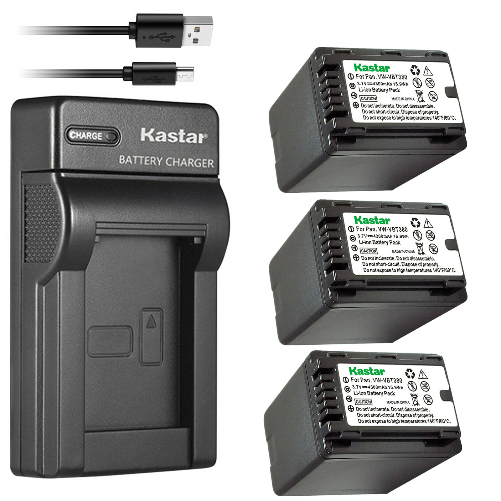 Kastar Battery Slim USB Charger for Panasonic VBT380 HC- V770 W570 WX970 VX870