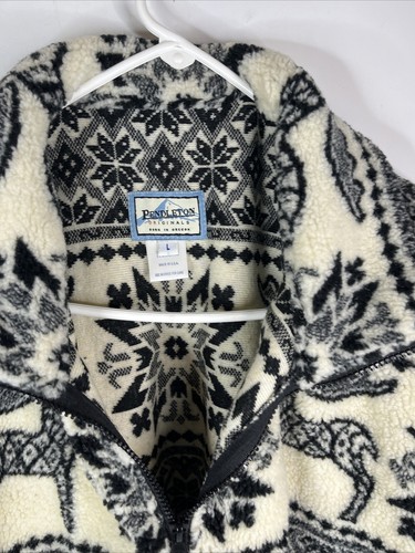 PENDLETON Native Pattern Fleece Jacket Blouson Animal White Unisex Large - Picture 2 of 10