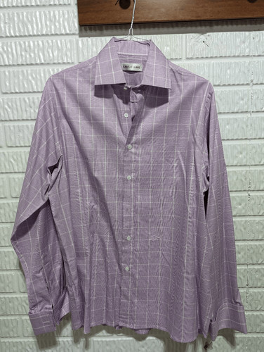 Savile Lane Men's White & Lavender Plaid Button-Down French Cuff Shirt Size XL