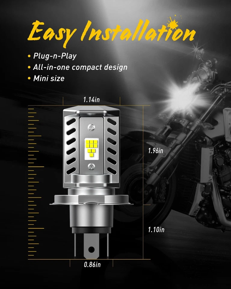 Faros LED H4 9003 HB2 para moto 6500K 9000LM luces altas/bajas haz AUXITO Foto 3 de 4