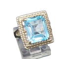 925 Silver  Vintage Double Twisted Rope Border Blue Topaz Ring Sz 8  RG25400
