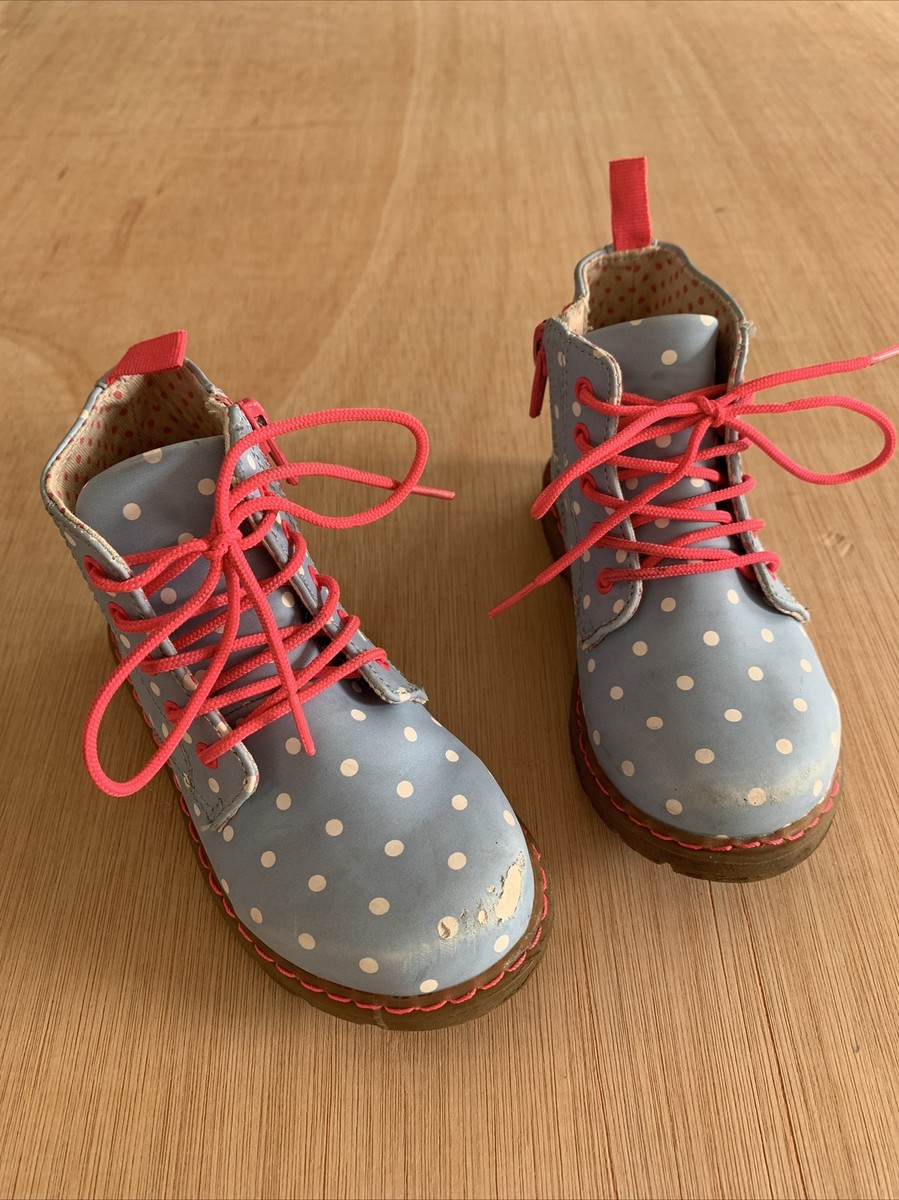 Girls Ankle Boots Eur Size 24 Blue White Spots Pink Laces ZY Baby
