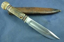 Vintage M.S.A.  Co Marbles Gladstone Stag pommel Knife with Tube Sheath