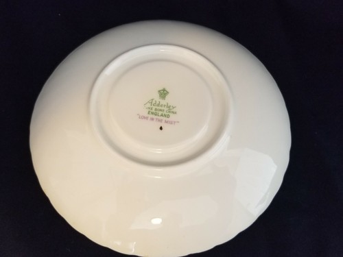Adderley Tea Cup And Saucer Love In The Mist Pink Flowers Green Gold Rim - Picture 10 of 10