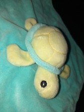 Stephan Baby Security Blanket Lovey Plush Turtle Blue Green Rattle Teether Toy