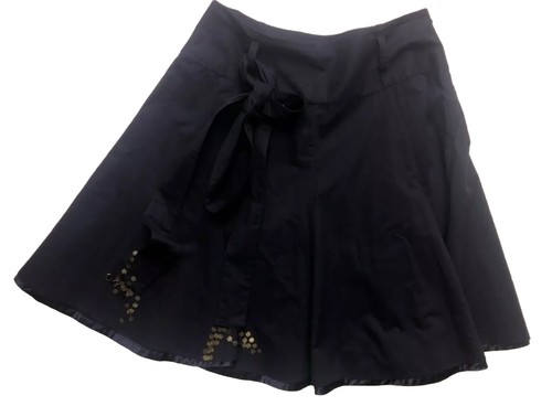 Gonna BARAMI blu navy svasata foderata cravatta cintura vita dettaglio bronzo nappa 10 - Foto 4 di 11