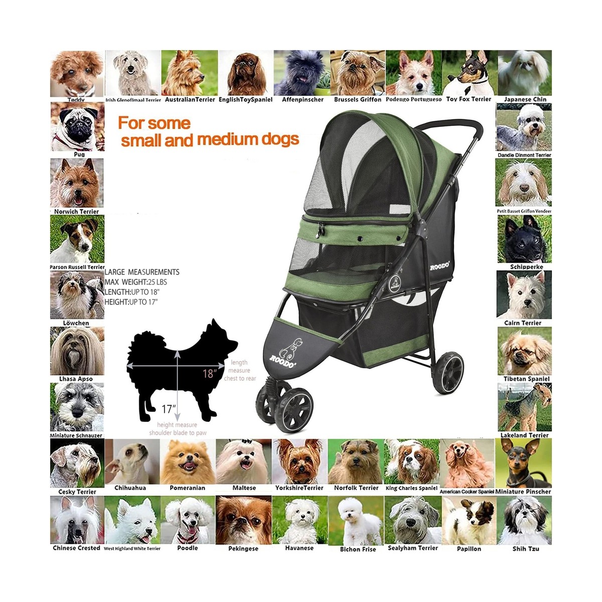 ROODO Dog Stroller Pet Stroller Lightweight Multifunctional