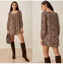 NWT Reformation Blake Dress in Morel Long Sleeve Mini Floral Sz M Medium