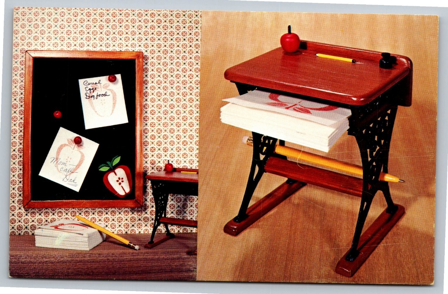 Vintage Memo-Ry Minder School Desk Postcard with Pencil Holder