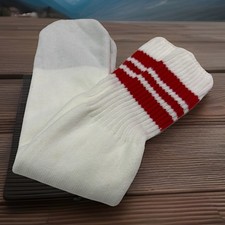 True Vintage Socks Tube 19" White Red Striped 80's 90's Thick Acrylic Sports USA