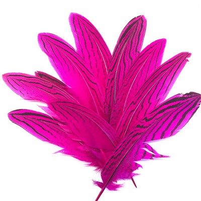 Under 6'' Silver Pheasant Tail Feather x 10 pcs - Cerise