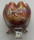 VINTAGE CARNIVAL NORTHWOOD PEACH OPAL?  FINE CUT ROSES FOOTED ROSE BOWL