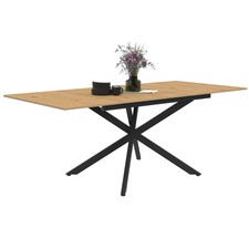 Table à manger extensible rectangle INES 6-10 personnes bois et noir 160-200 cm