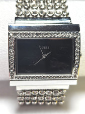 Guess Women 29838 black Dial Rhinestone Chain Strap Pave Bezel Quartz Watch 7"