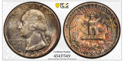 1952 Washington Silver Quarter ~ PCGS MS66 ~ Beautiful Toned 25c