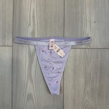 Vintage Victorias Secret V-String Thong Lavender Floral Cotton Panty 1821 S NWT