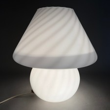 Lampada Da Tavolo Fungo Vetro Murano Swirl Bianco Modernariato Vintage Anni '70