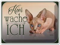 Blechschild 30X40 Cm Katze Sphynx Hier Wache Ich Deko Geschenk Metall Schild