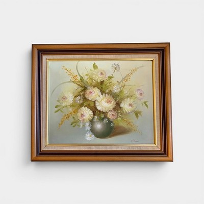 Großes Original Blumen Ölgemälde - signiert Simon - gerahmtes Stillleben 65x55cm