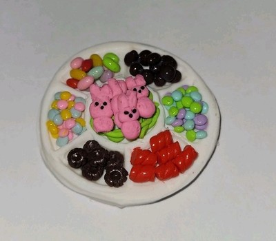Dollhouse Easter Candy Platter Licorice Chocolate Candies Bunnies