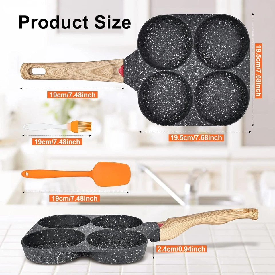 Padella Pancake E Frittata Antiaderente: 4 Fori in Alluminio per Crepes Hamburge - Immagine 2 di 4