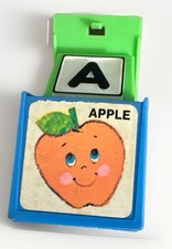 1972 Mattel Alphabet Pop Up Block Toy Plastic Vtg Letter A Apple Learn School