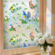 Stained Glass Privacy Window Film 3D Rainbow Bird  Leaf Window Privacy Film ...