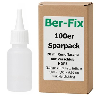 Ber-Fix 100x 20g / 25ml Leerflasche Rund mit Tropfdüse und Schraubverschluss für