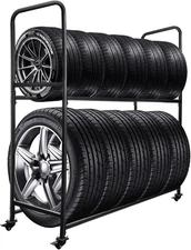 Rolling Tire Rack for Garage,Tire Storage Rack,Adjustable Metal with 4 Self-Lock