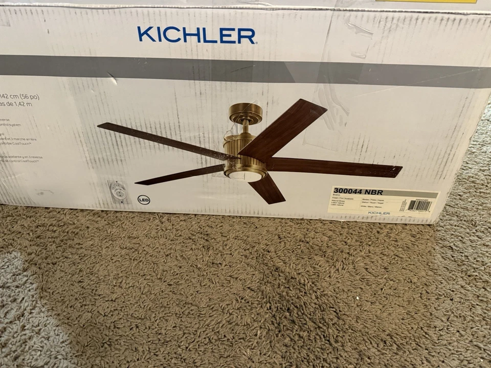 Kichler 300044 Brahm 56" 5 Blade Indoor LED Ceiling Fan - Brass COMPLETE READ - Image 2 of 4