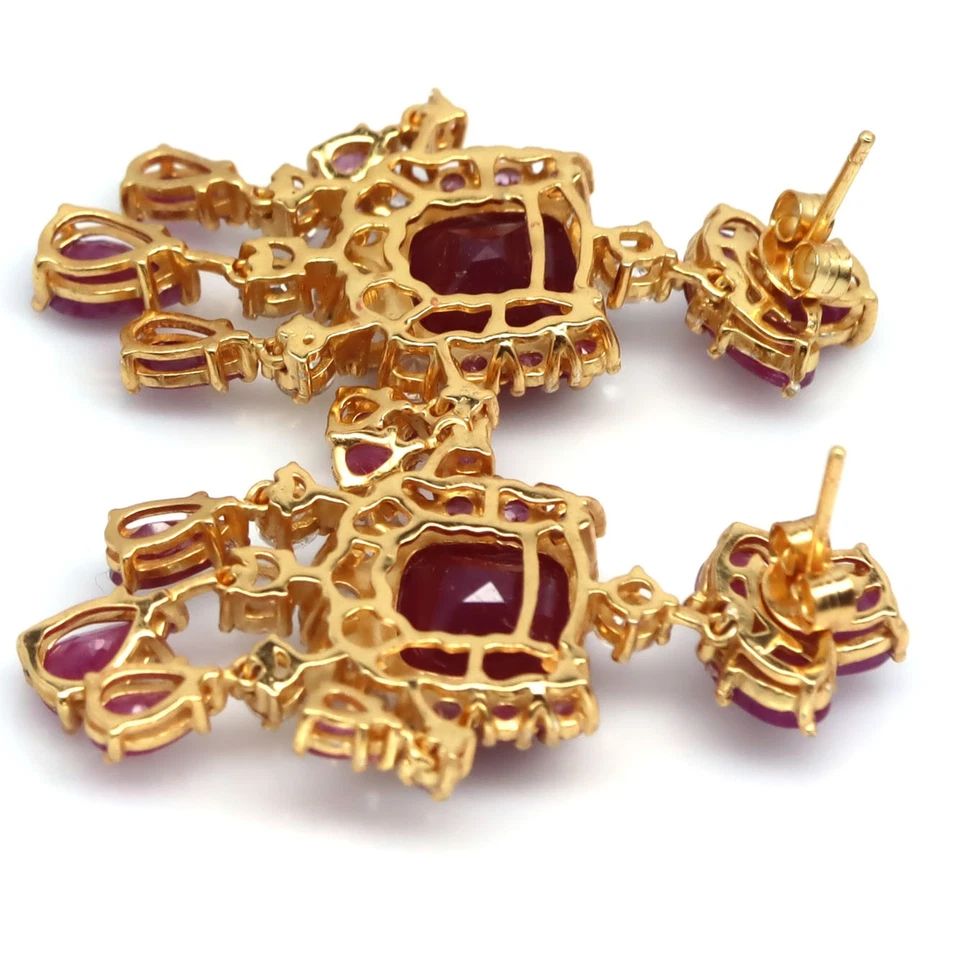 925 Sterling Silver Red Ruby & White Zircon Made in Thailand Earrings - Image 3 of 3