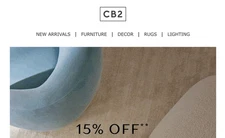 CB2 15% Off Coupon In Store and Online Expires 4/26/26 Full Priced Items