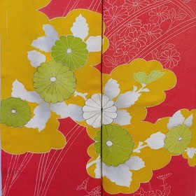 4-Piece Vintage Japanese Silk Kimono Set &ndash; Orange with Gold Accents & Cream Obi