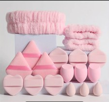 18pc Pink Makeup Sponge Set  Spa Headband Wristband Kit Skincare Applicator...