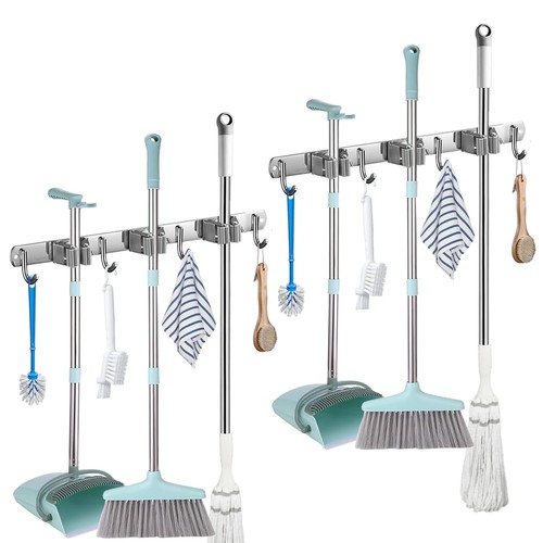 Mop and Broom Holder Wall Mount, Stainless Steel Broom Mop Hanger, Wall Mount...