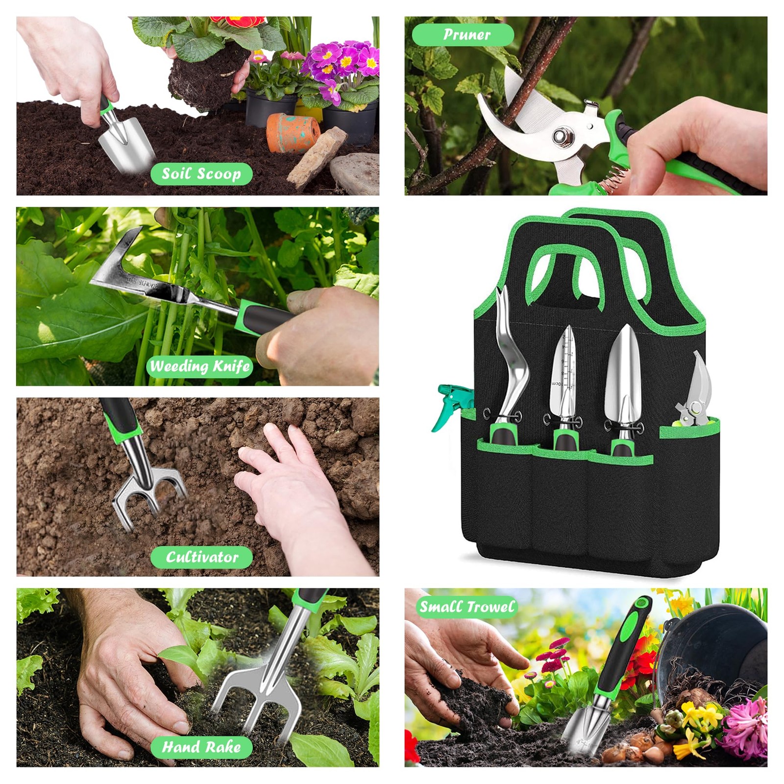WNJ Garden Tool Set 14PCS Complete Set of Heavy-Duty Stainless Steel Gardening
