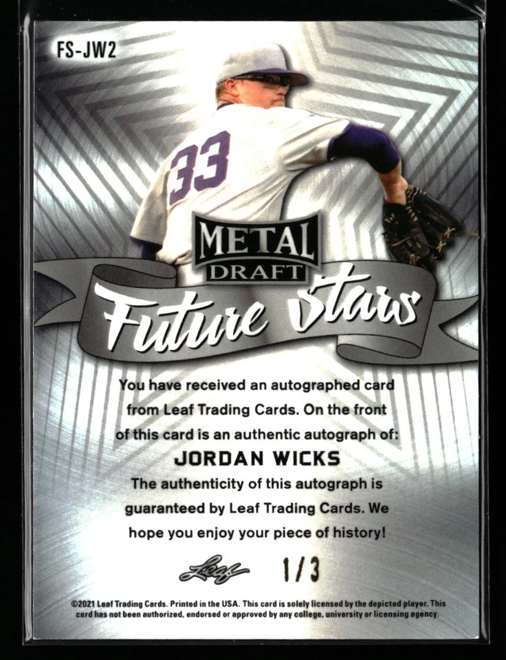 Jordan Wicks 2021 Leaf Metal Draft Future Stars Autograph Orange Crystals #/3 - Image 2 of 2