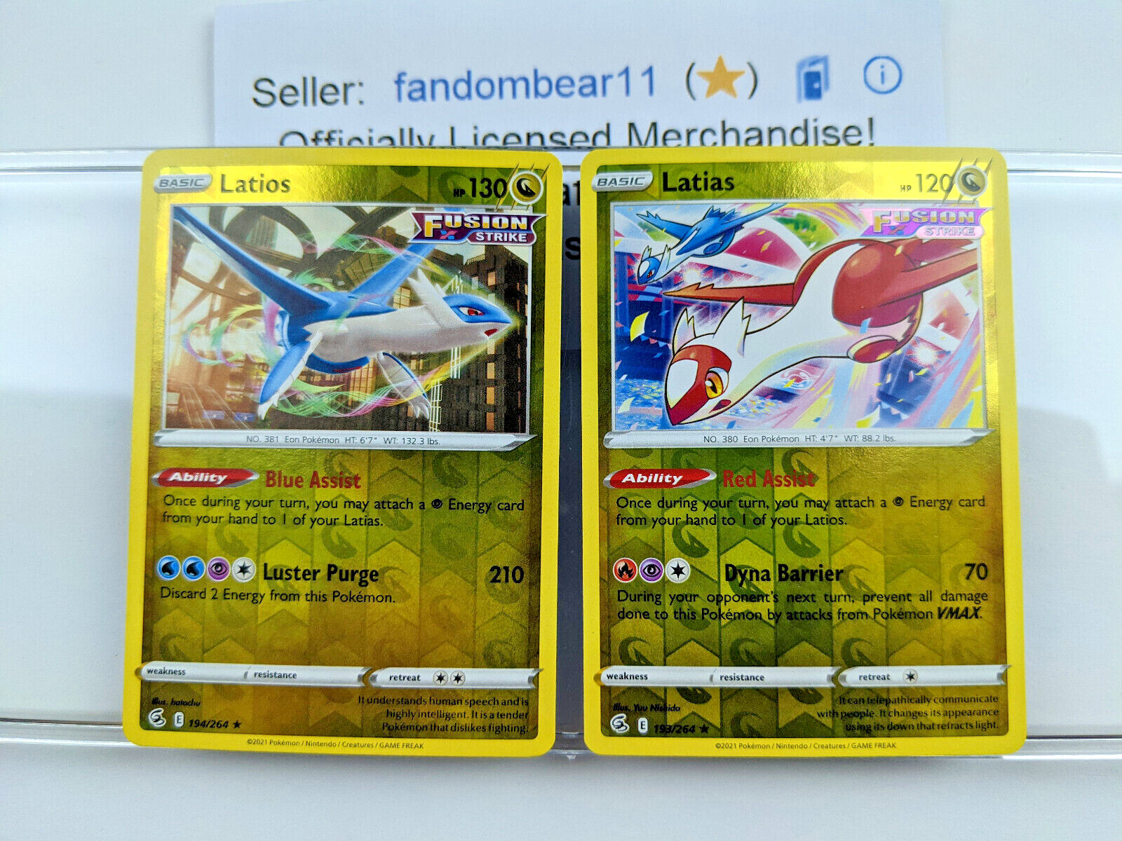 Latias 193/264 e Latios 194/264 - Fusion Strike - Lote de cartas Pokémon  lendário - Tipo Dragão : : Brinquedos e Jogos